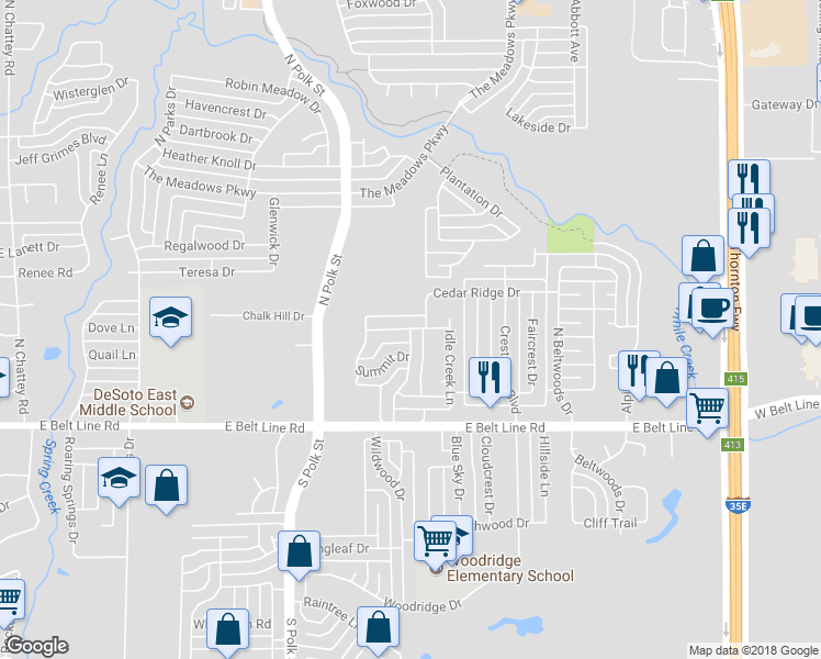 map of restaurants, bars, coffee shops, grocery stores, and more near 298 Larchbrook Drive in DeSoto