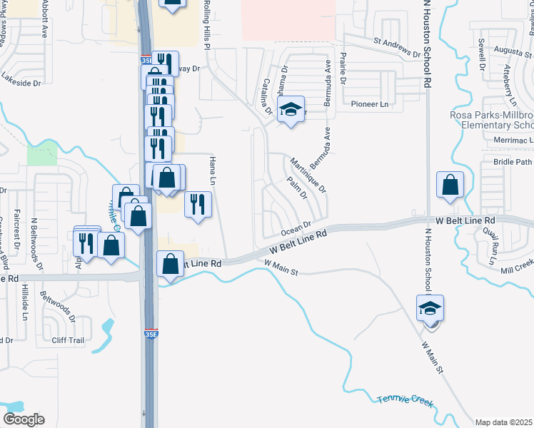 map of restaurants, bars, coffee shops, grocery stores, and more near 130 Boca Raton Way in Lancaster