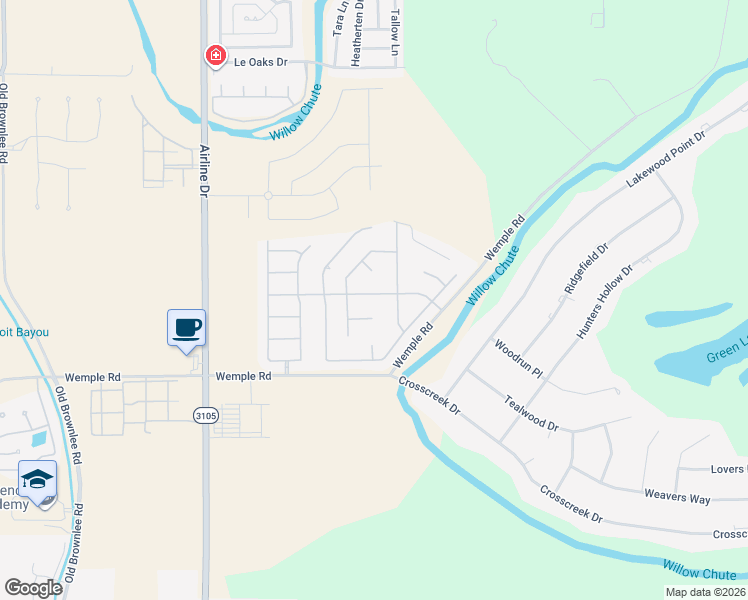 map of restaurants, bars, coffee shops, grocery stores, and more near 3513 Hanover Court in Bossier City