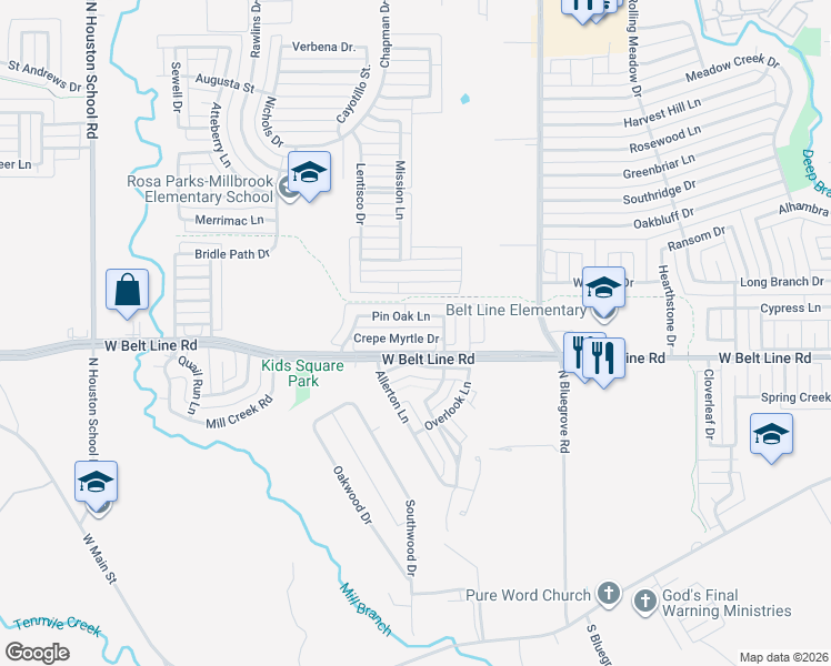 map of restaurants, bars, coffee shops, grocery stores, and more near 1923 Crepe Myrtle Drive in Lancaster