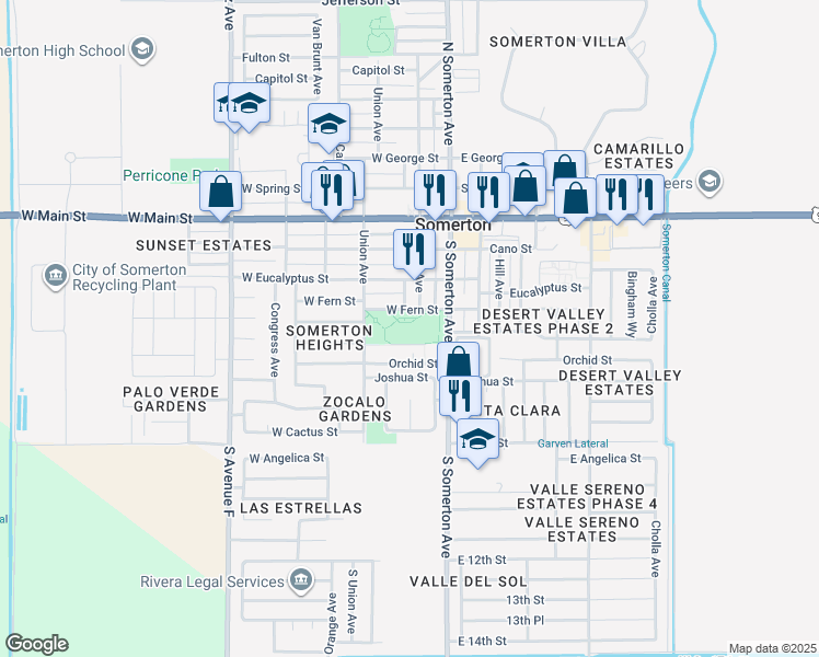 map of restaurants, bars, coffee shops, grocery stores, and more near 245 Fern Street in Somerton