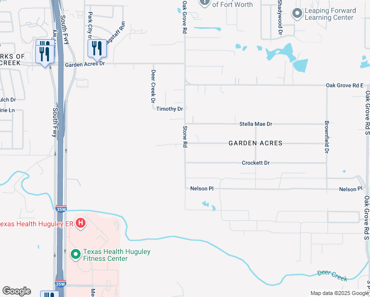 map of restaurants, bars, coffee shops, grocery stores, and more near 11901 Stone Road in Burleson