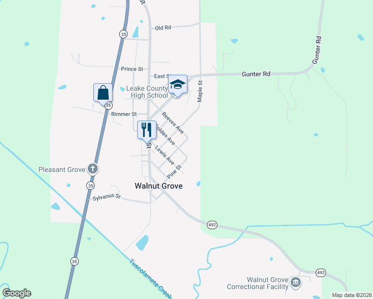 map of restaurants, bars, coffee shops, grocery stores, and more near 333 Reeves Avenue in Walnut Grove