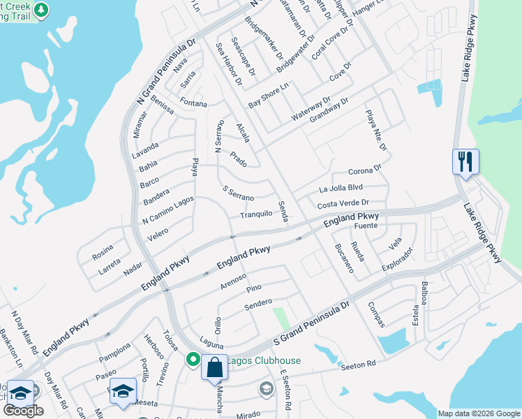map of restaurants, bars, coffee shops, grocery stores, and more near 2831 South Serrano in Grand Prairie