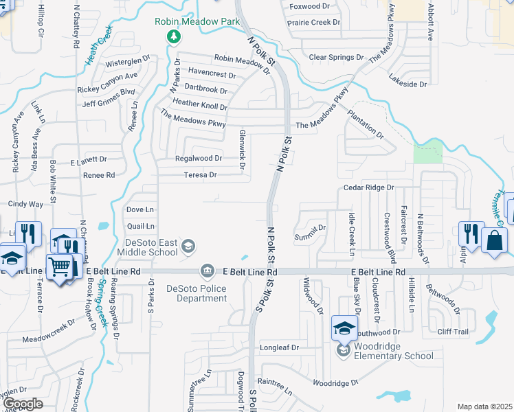 map of restaurants, bars, coffee shops, grocery stores, and more near 744 Chalk Hill Drive in DeSoto
