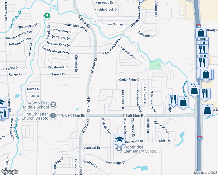 map of restaurants, bars, coffee shops, grocery stores, and more near 831 Ash Grove Lane in DeSoto