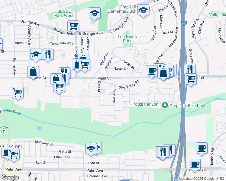 map of restaurants, bars, coffee shops, grocery stores, and more near 146 Palm Avenue in Chula Vista