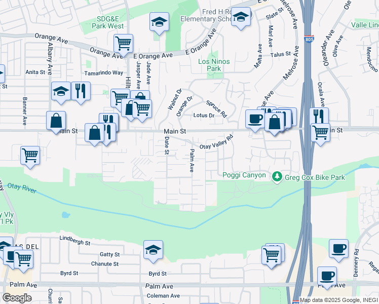 map of restaurants, bars, coffee shops, grocery stores, and more near 146 Palm Avenue in Chula Vista