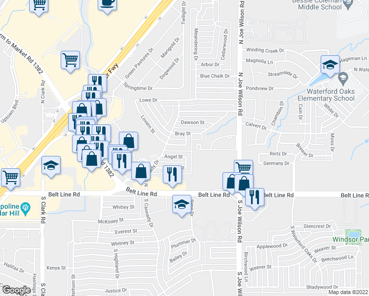 map of restaurants, bars, coffee shops, grocery stores, and more near 816 Lovern Court in Cedar Hill