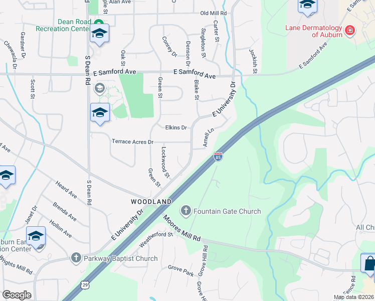 map of restaurants, bars, coffee shops, grocery stores, and more near 1174 Terrace Acres Dr in Auburn
