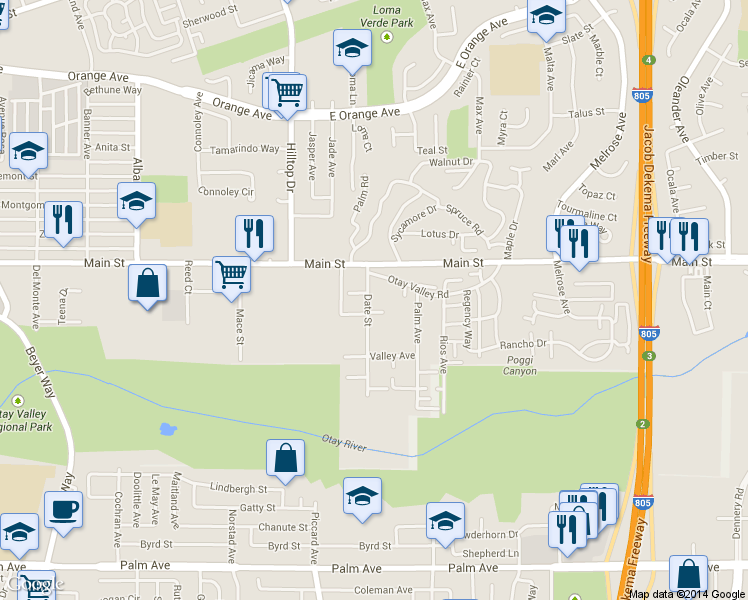 map of restaurants, bars, coffee shops, grocery stores, and more near 165 Date Street in Chula Vista