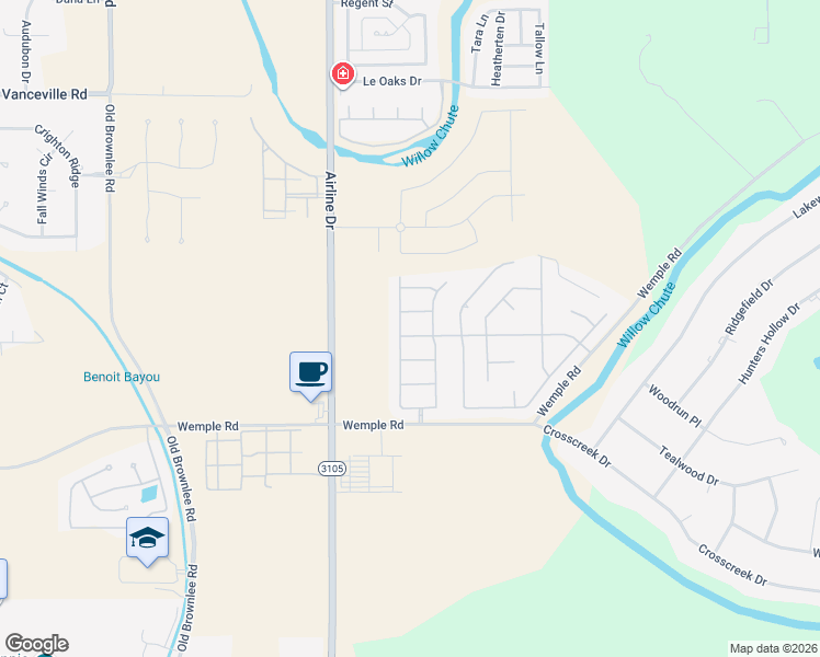 map of restaurants, bars, coffee shops, grocery stores, and more near 3203 Hanover Court in Bossier City