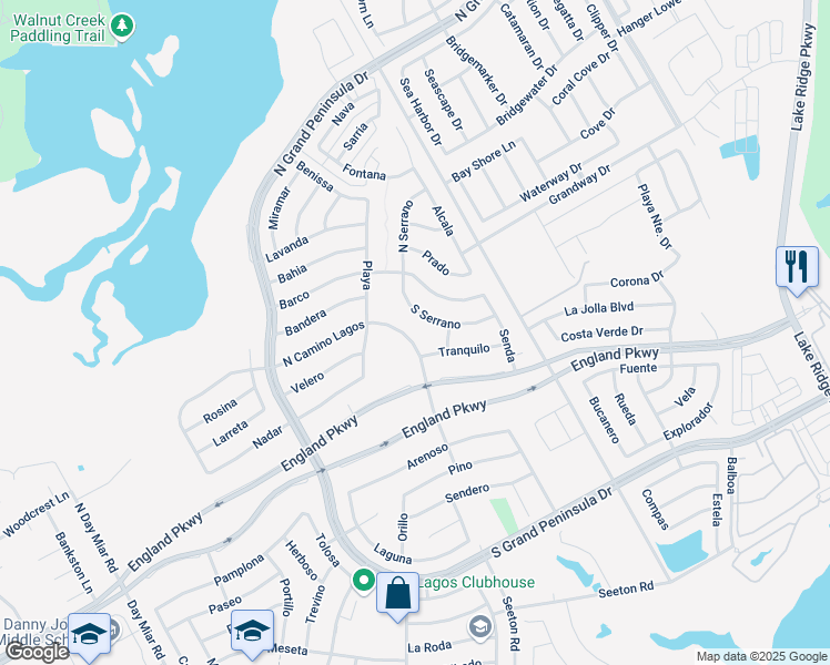 map of restaurants, bars, coffee shops, grocery stores, and more near 2820 North Camino Lagos in Grand Prairie