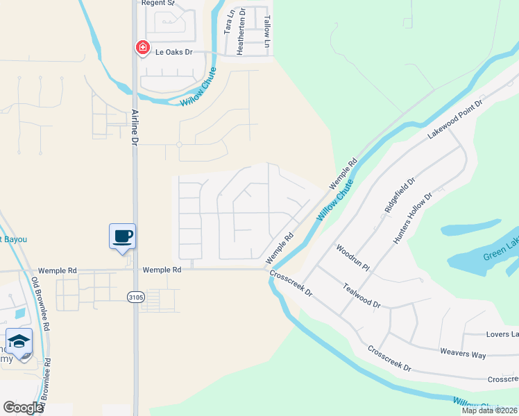 map of restaurants, bars, coffee shops, grocery stores, and more near 3513 Hanover Court in Bossier City