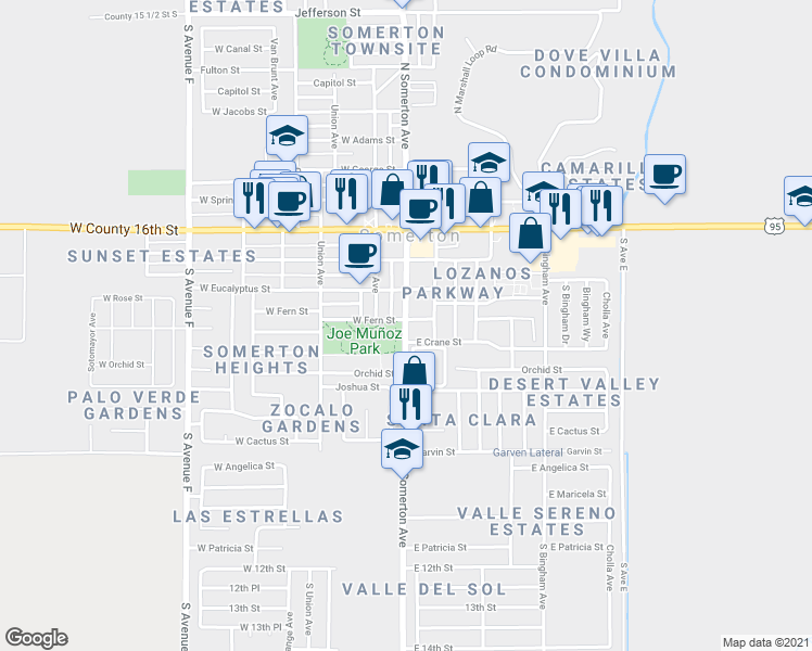 map of restaurants, bars, coffee shops, grocery stores, and more near 441 South Somerton Avenue in Somerton