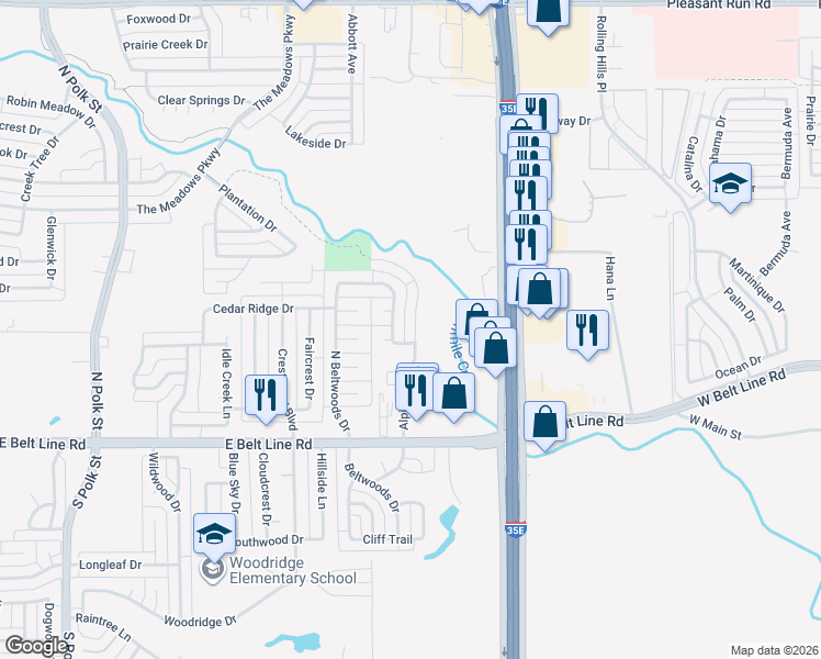 map of restaurants, bars, coffee shops, grocery stores, and more near 307 Alpine Drive in DeSoto