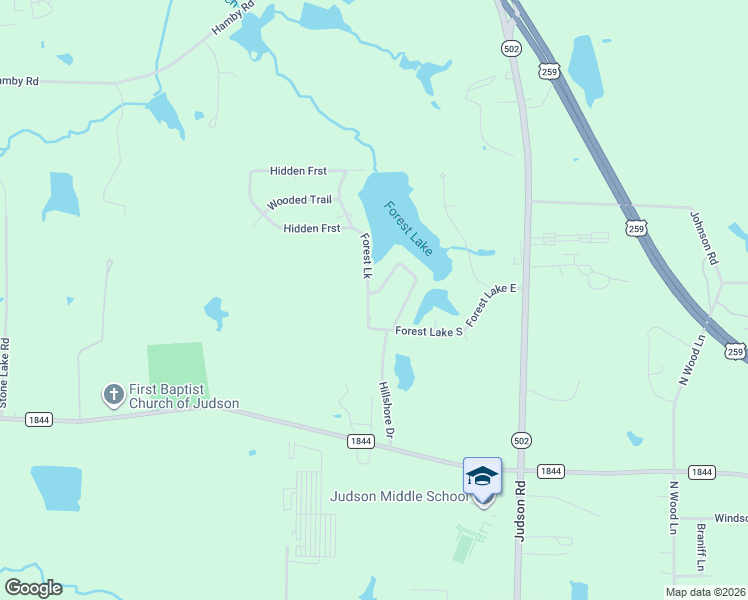 map of restaurants, bars, coffee shops, grocery stores, and more near 5206 West Forestlake in Longview