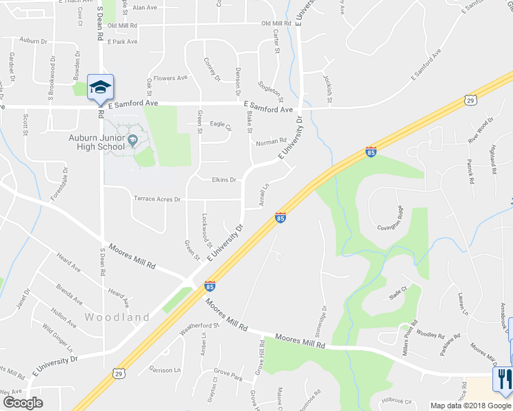 map of restaurants, bars, coffee shops, grocery stores, and more near 488 Arnell Lane in Auburn