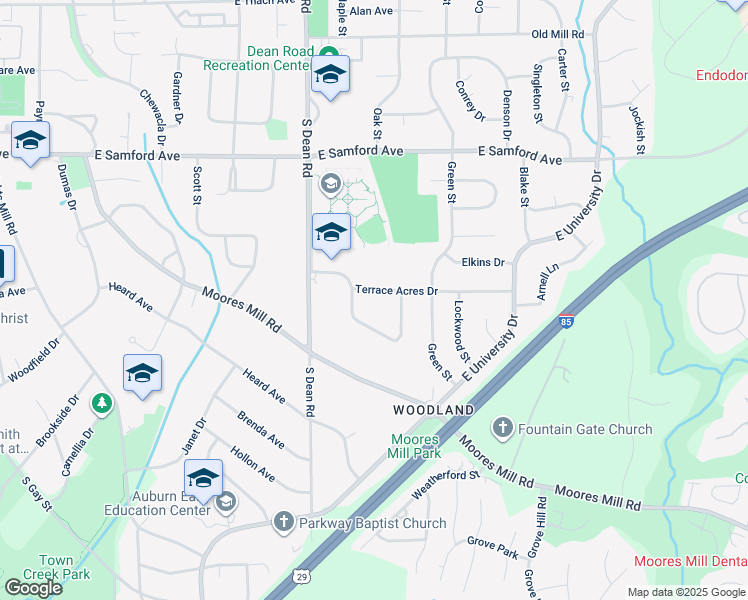 map of restaurants, bars, coffee shops, grocery stores, and more near 1095 Terrace Acres Drive in Auburn