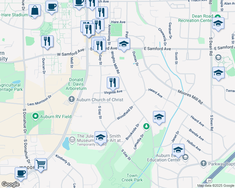 map of restaurants, bars, coffee shops, grocery stores, and more near 248 Virginia Avenue in Auburn