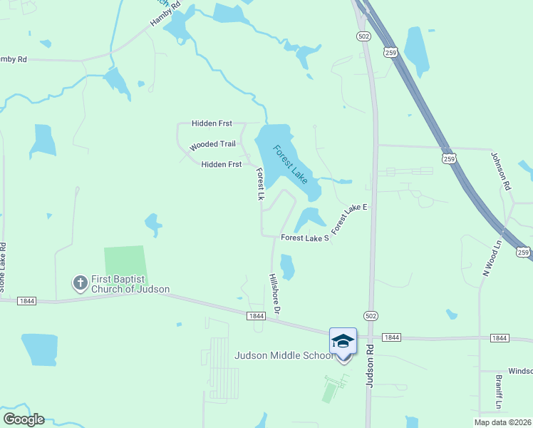 map of restaurants, bars, coffee shops, grocery stores, and more near 5206 West Forestlake in Longview
