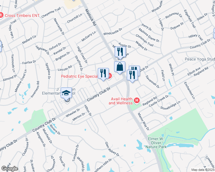 map of restaurants, bars, coffee shops, grocery stores, and more near 1101 Alexis Court in Mansfield