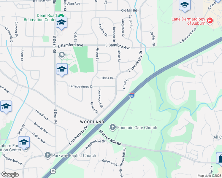 map of restaurants, bars, coffee shops, grocery stores, and more near 1174 Terrace Acres Dr in Auburn