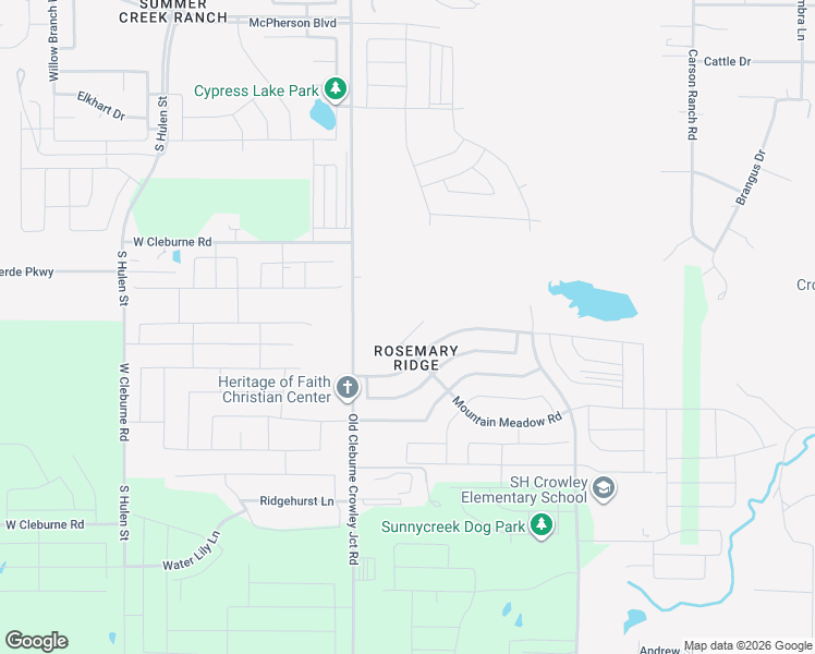 map of restaurants, bars, coffee shops, grocery stores, and more near 4324 Red Clover Lane in Crowley