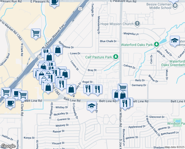 map of restaurants, bars, coffee shops, grocery stores, and more near 811 Lovern Court in Cedar Hill