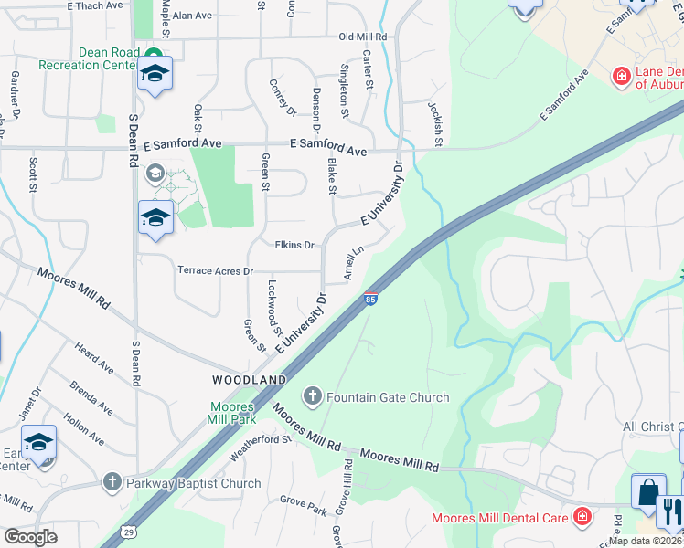 map of restaurants, bars, coffee shops, grocery stores, and more near 488 Arnell Lane in Auburn