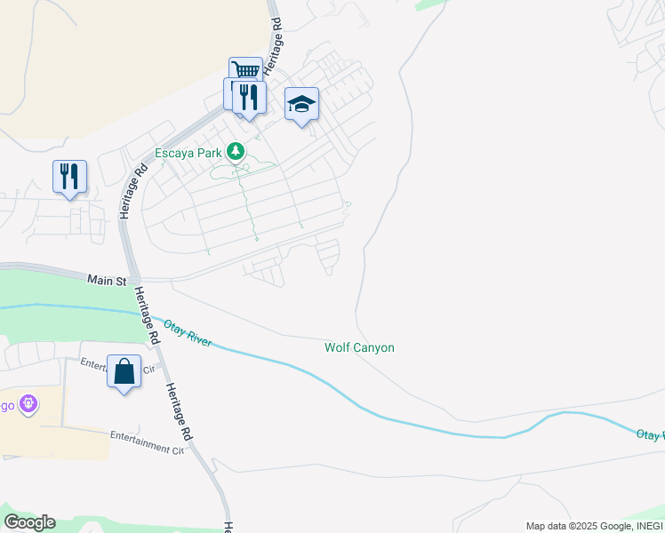 map of restaurants, bars, coffee shops, grocery stores, and more near Ariat Street in Chula Vista