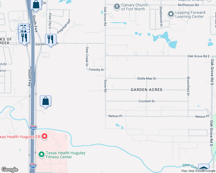 map of restaurants, bars, coffee shops, grocery stores, and more near 709 Stuckert Drive in Burleson