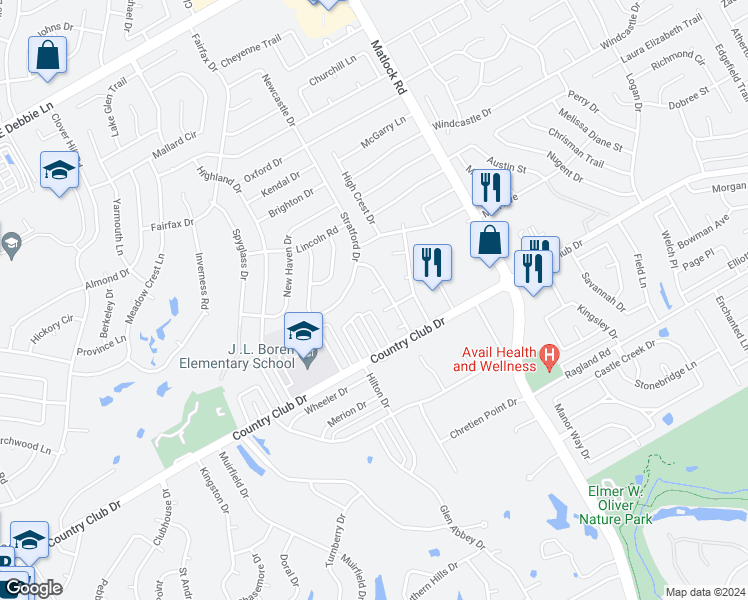 map of restaurants, bars, coffee shops, grocery stores, and more near 6 Trenton Court in Mansfield