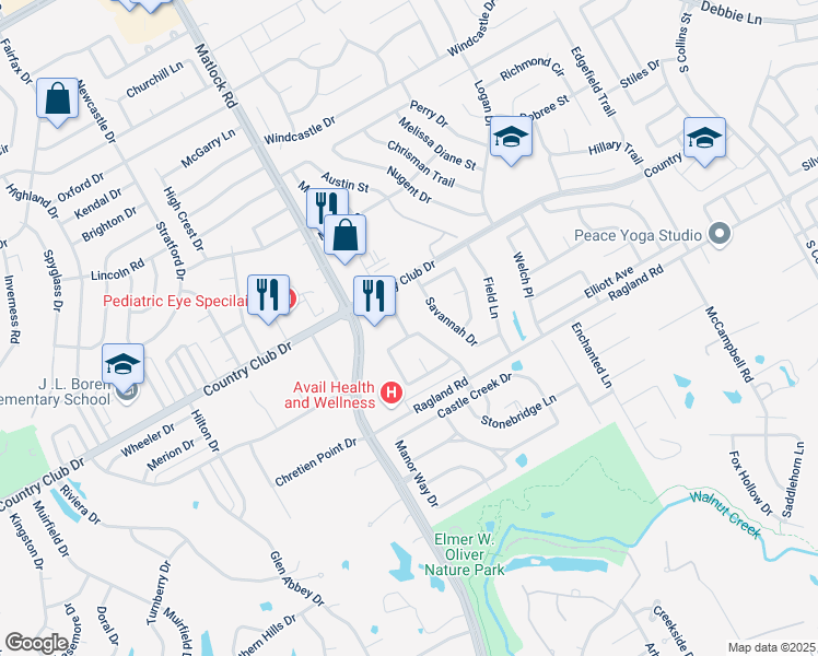 map of restaurants, bars, coffee shops, grocery stores, and more near 2109 Sandhurst Drive in Mansfield