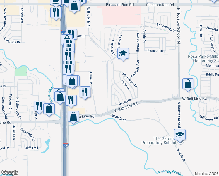 map of restaurants, bars, coffee shops, grocery stores, and more near 161 Boca Raton Way in Lancaster
