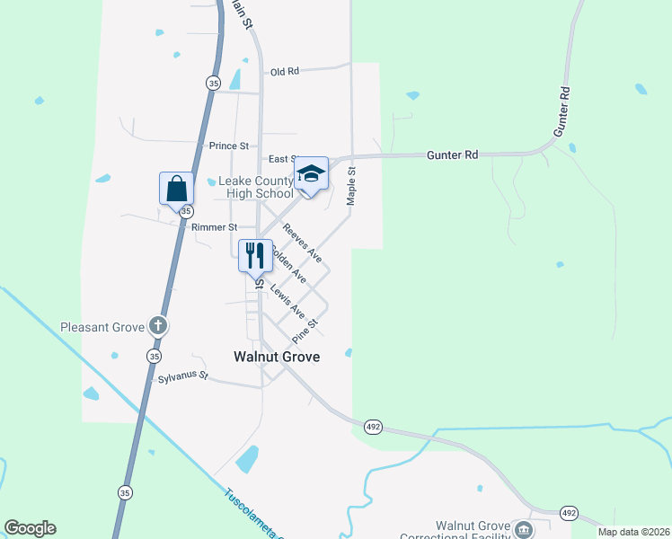 map of restaurants, bars, coffee shops, grocery stores, and more near 333 Reeves Avenue in Walnut Grove