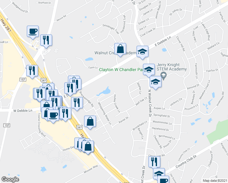map of restaurants, bars, coffee shops, grocery stores, and more near 2001 Holley Creek Lane in Mansfield