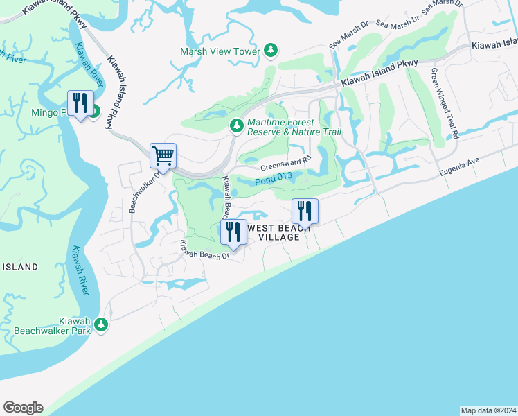 map of restaurants, bars, coffee shops, grocery stores, and more near 1333 Sea Elder Dr in Kiawah Island