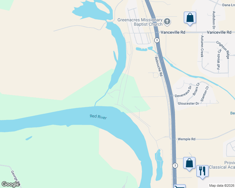 map of restaurants, bars, coffee shops, grocery stores, and more near 305 Bevly Lake Drive in Bossier City