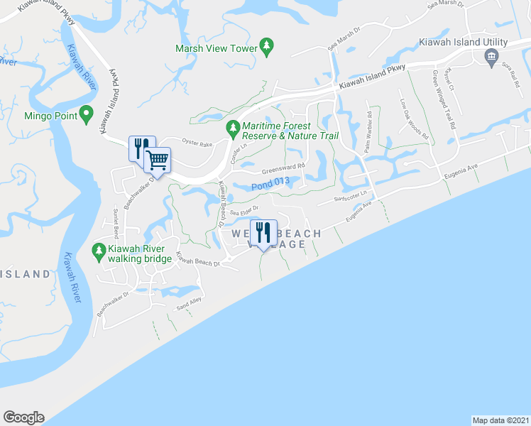 map of restaurants, bars, coffee shops, grocery stores, and more near 1333 Sea Elder Drive in Kiawah Island