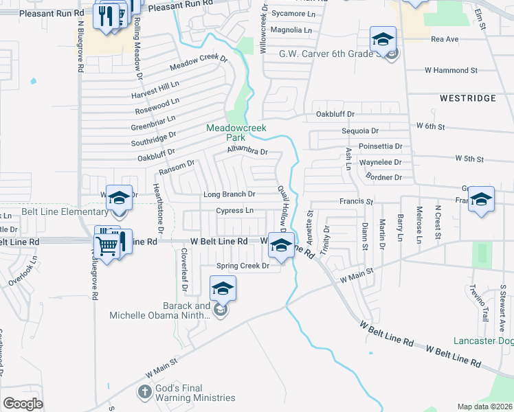 map of restaurants, bars, coffee shops, grocery stores, and more near 1229 Cypress Lane in Lancaster
