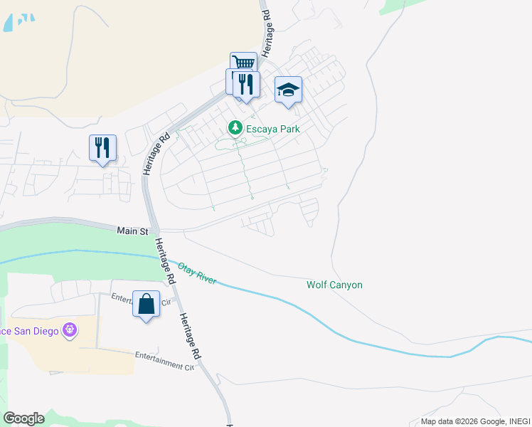 map of restaurants, bars, coffee shops, grocery stores, and more near Spike Street in Chula Vista