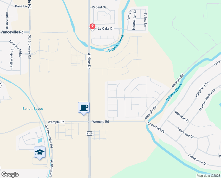 map of restaurants, bars, coffee shops, grocery stores, and more near 3203 Hanover Court in Bossier City