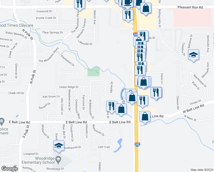 map of restaurants, bars, coffee shops, grocery stores, and more near 329 North Beltwoods Drive in DeSoto