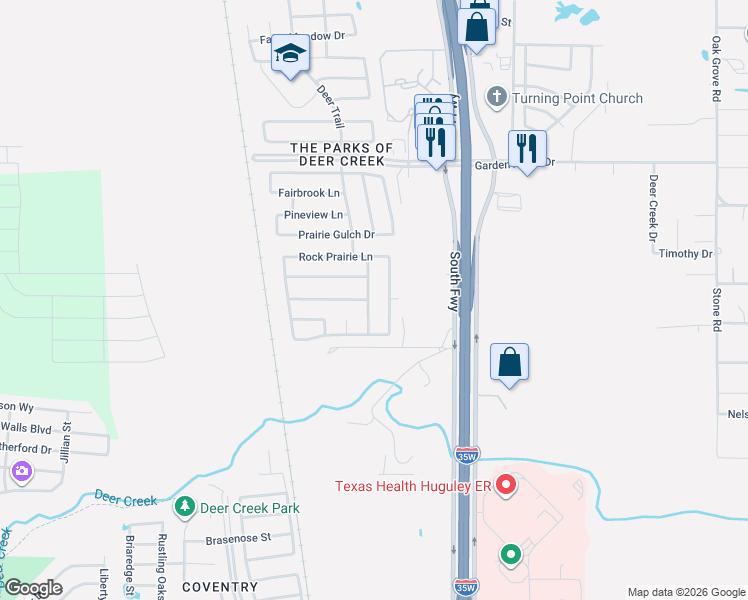 map of restaurants, bars, coffee shops, grocery stores, and more near 11157 Boulder Ridge Drive in Fort Worth