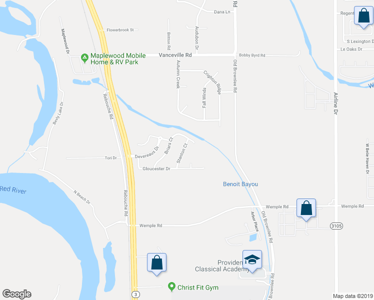 map of restaurants, bars, coffee shops, grocery stores, and more near 414 Stanton Court in Bossier City