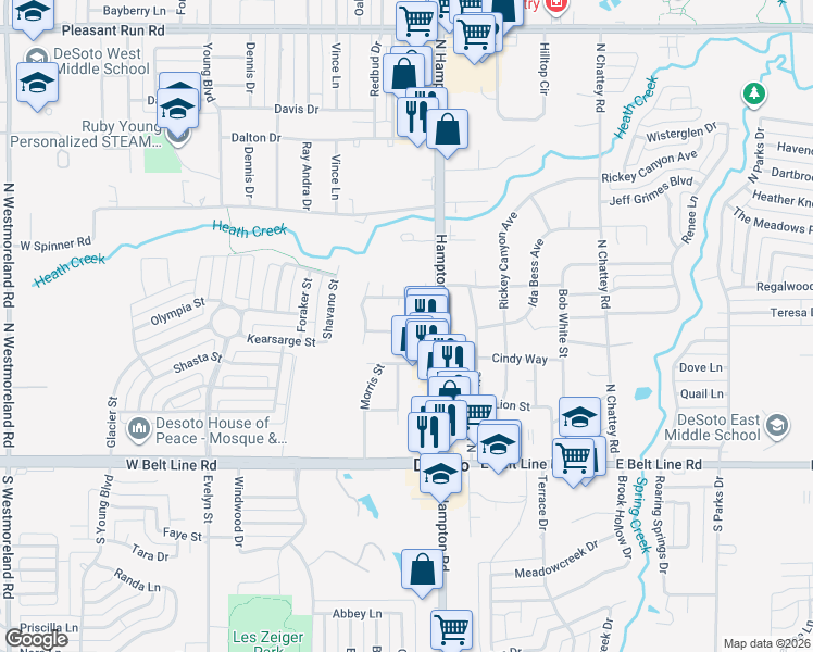 map of restaurants, bars, coffee shops, grocery stores, and more near 117 Campbell Street in DeSoto