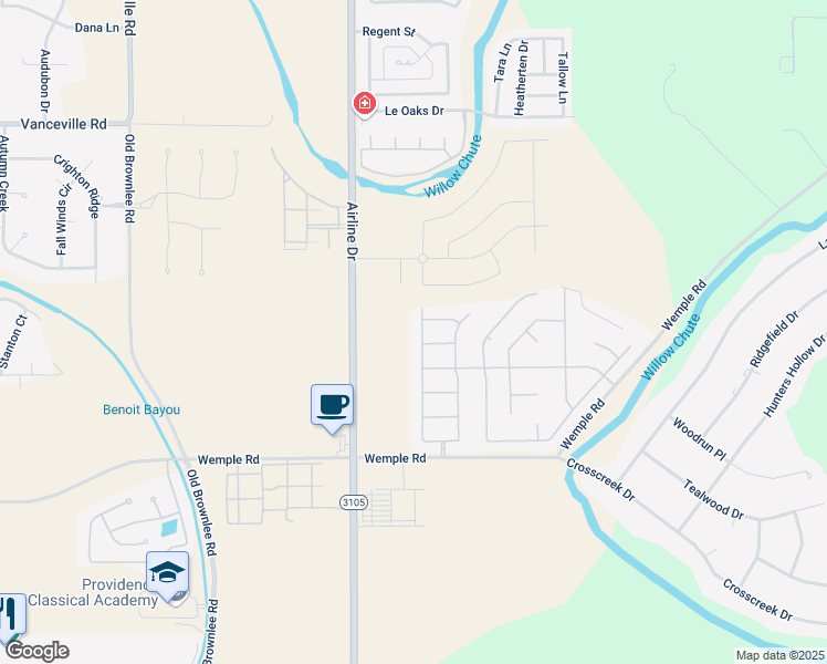 map of restaurants, bars, coffee shops, grocery stores, and more near 2505 West Belle Haven Drive in Bossier City