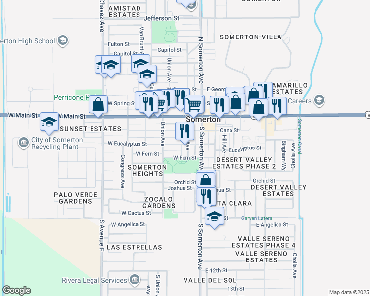 map of restaurants, bars, coffee shops, grocery stores, and more near 315 North State Avenue in Somerton