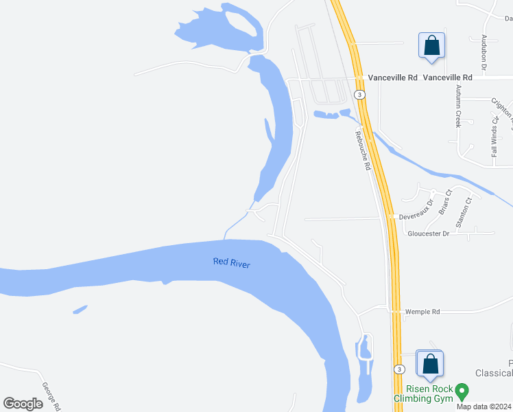 map of restaurants, bars, coffee shops, grocery stores, and more near 406 Belle Rouge Rue in Bossier City